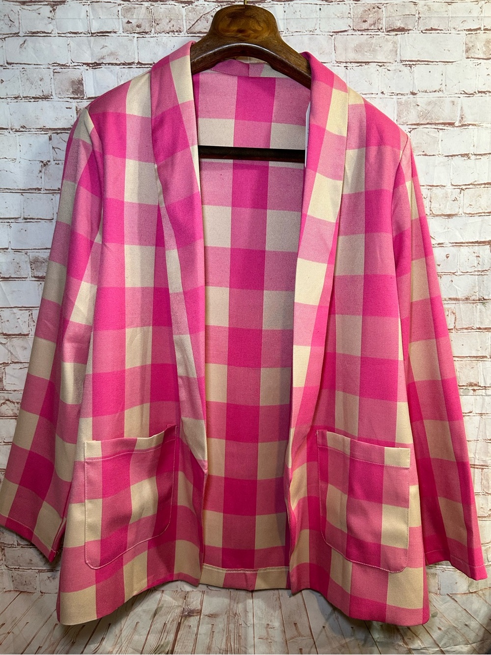 Pink Gingham Cropped Wide Leg Pants and Blazer Set Preppy Barbiecore Size Large - Picture 2 of 10
